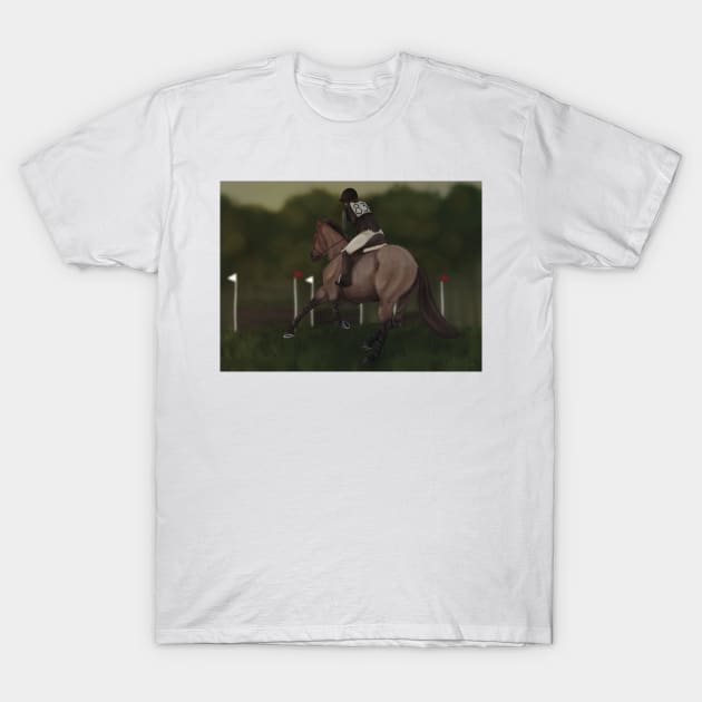 Bay Roan Eventing Cross Country Morning Art T-Shirt by themarementality